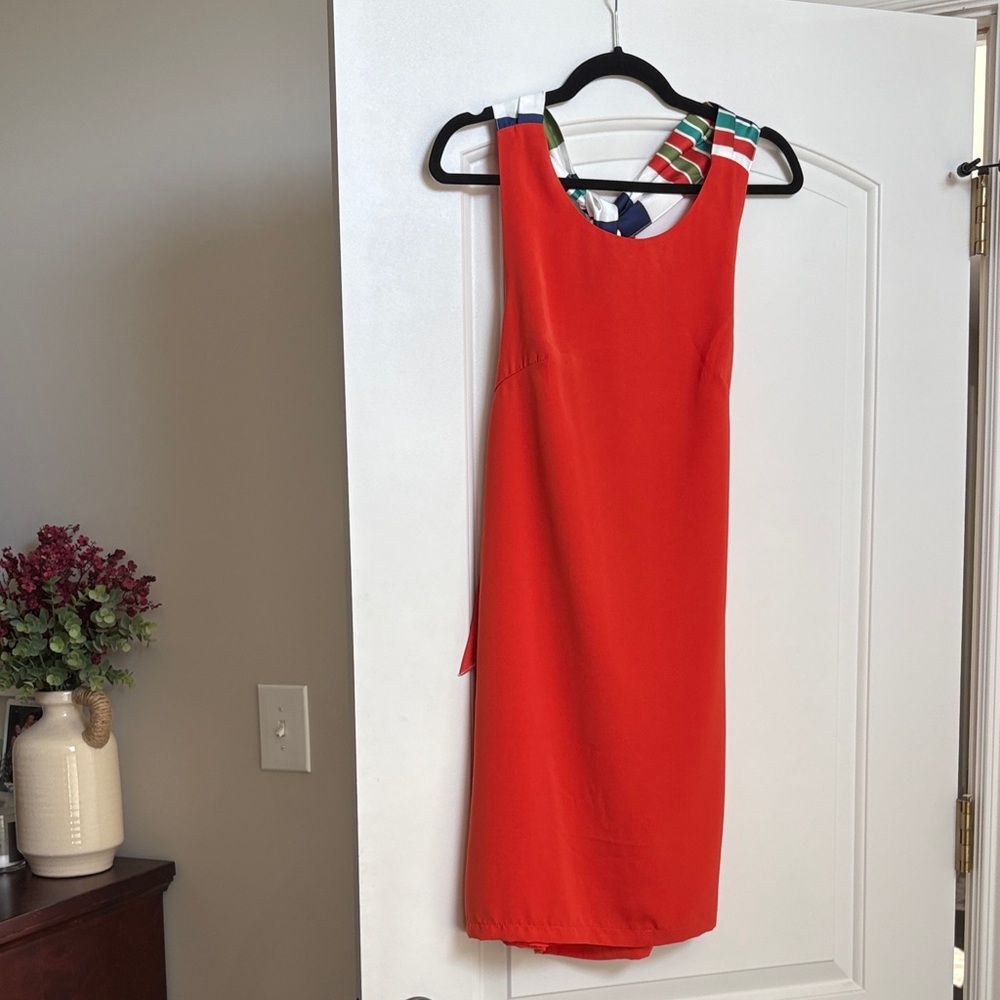 Joyful Red Orange Multi Stripe Tie-Back Mini Dress - Picture 3 of 7